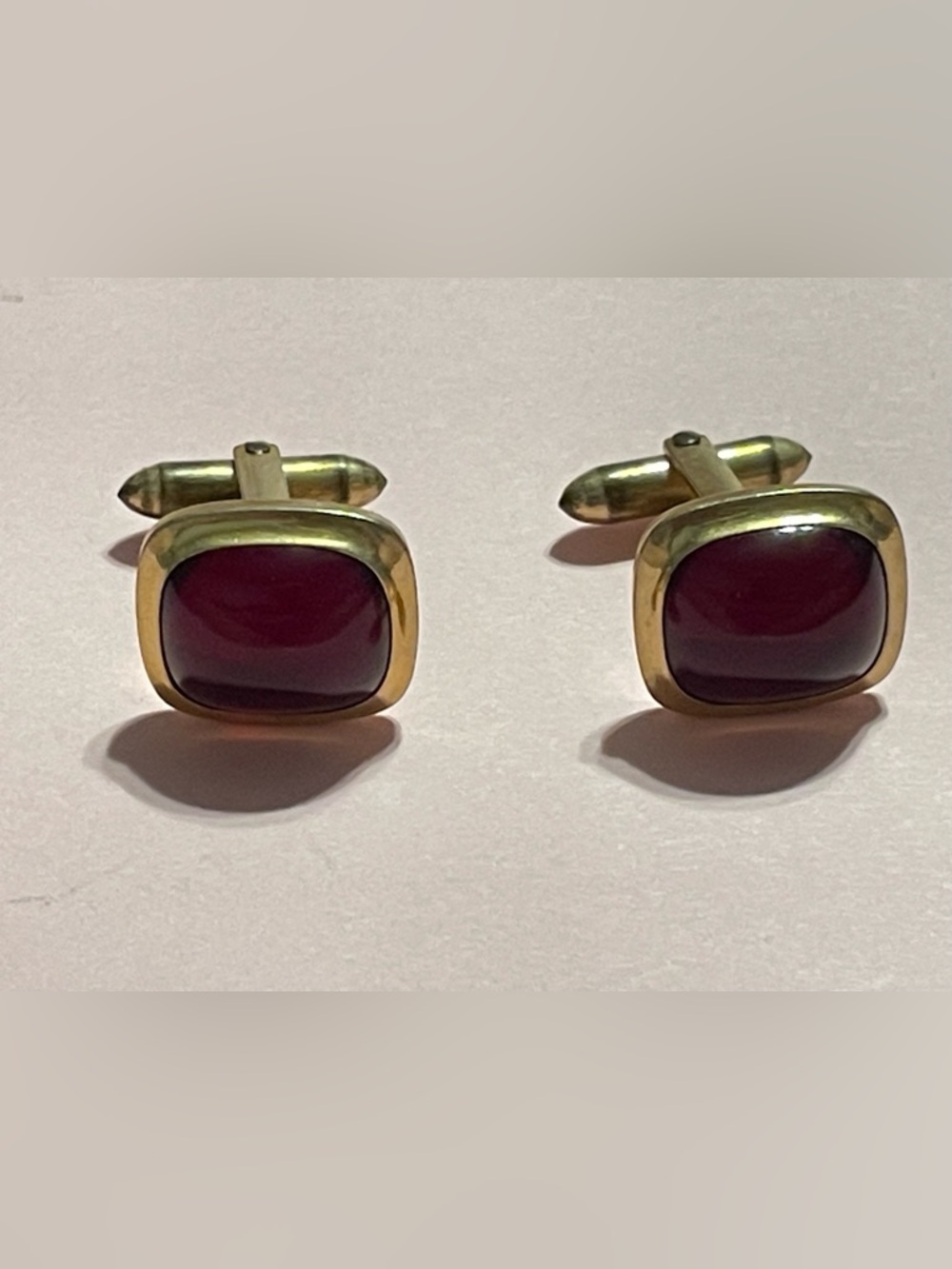 Vintage Signed Quality Correct Red Cabochon Men’s Cuff Links #9057